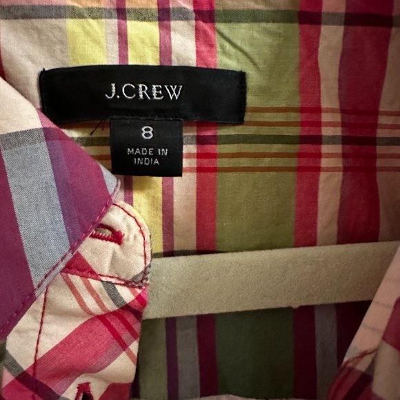J Crew Plaid Ruffle Neck Tie Shirt Dress - Picture 6 of 8